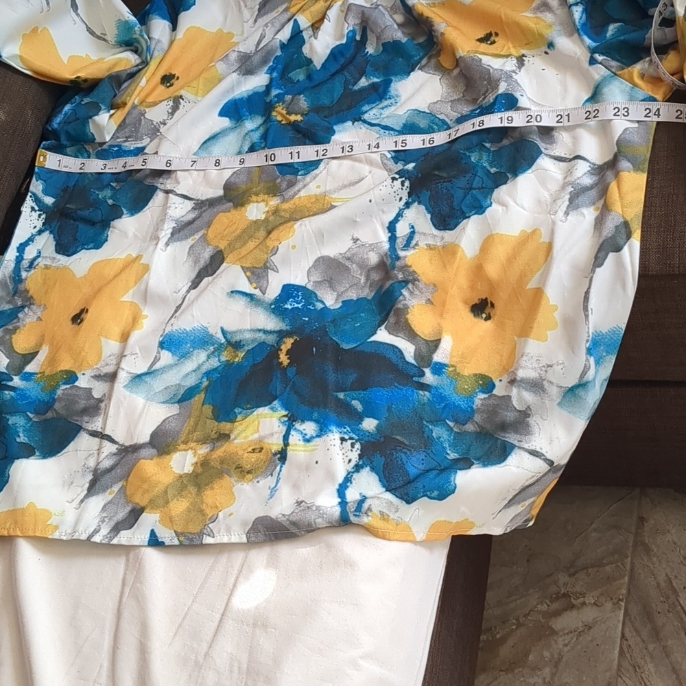 Women Blouse Turquoise/Tropical Print Ruffle Long Sleeves Size XXL - Picture 11 of 13